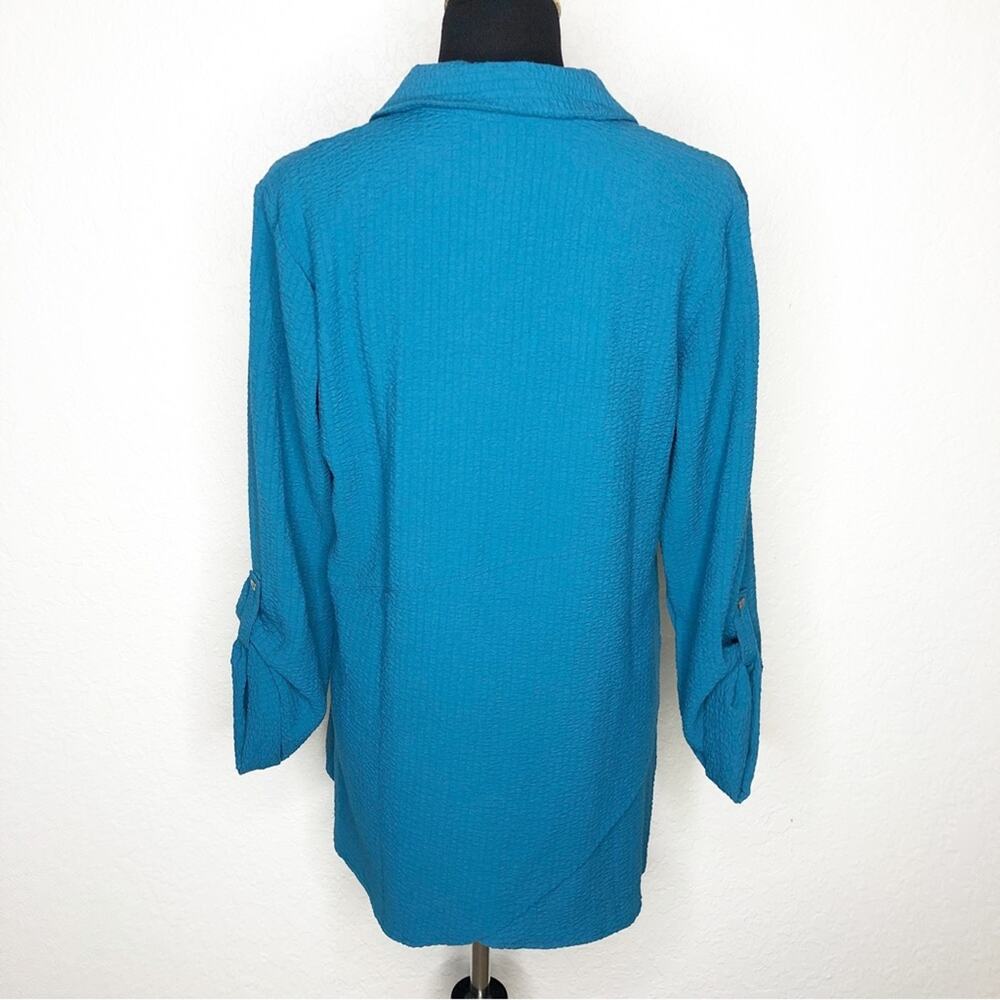 Soft Surroundings Marianna peacock teal blue button down tunic top Small NWT - Picture 13 of 13